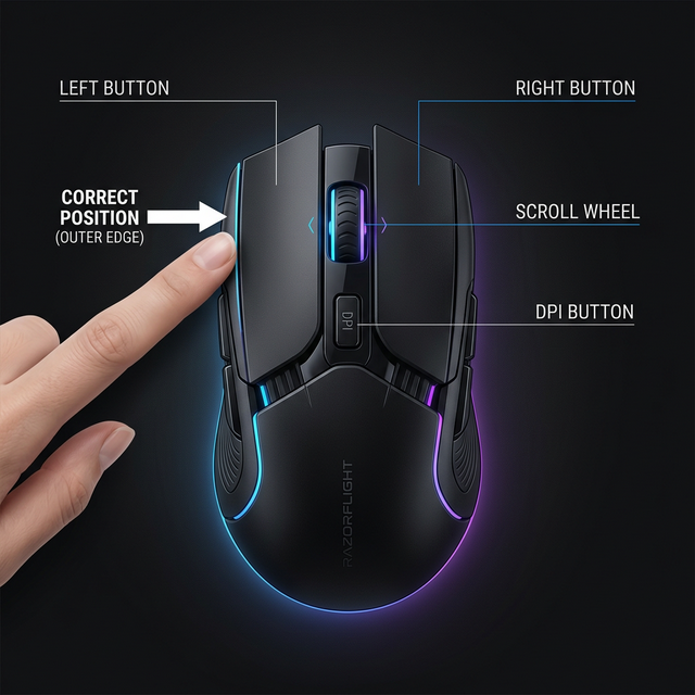 Esquema de posicionamiento de los dedos para Butterfly Click